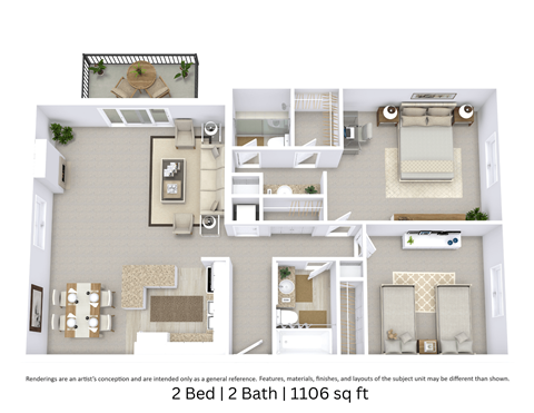 Floor plan for 2 beds, 2 baths, 1080 sqft